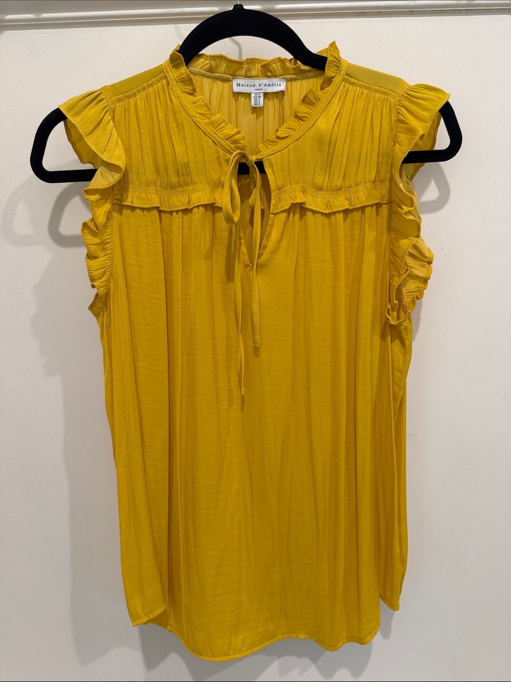 Maison d’Adelie Yellow Ruffle Tie-Neck Blouse